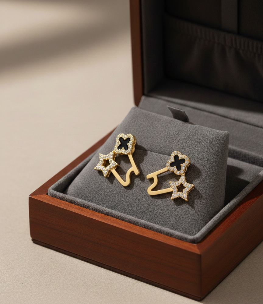 Gold-Plated Star & Clover Studs