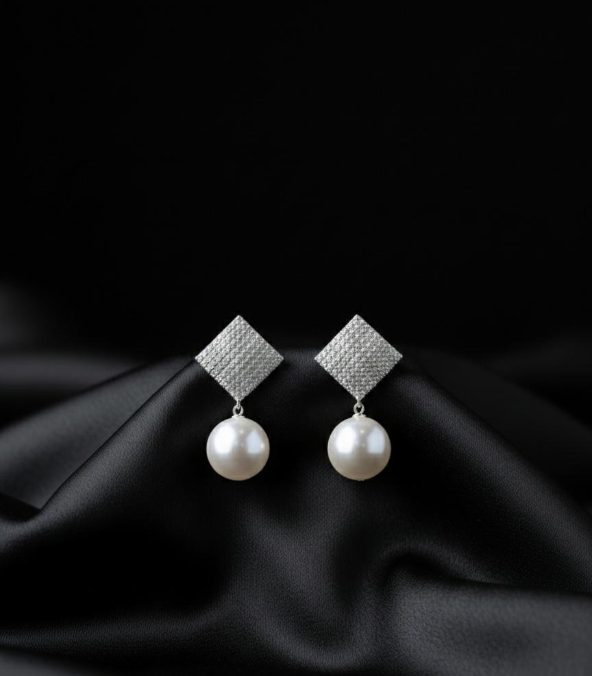 Diamond Drop Earrings with Pearl