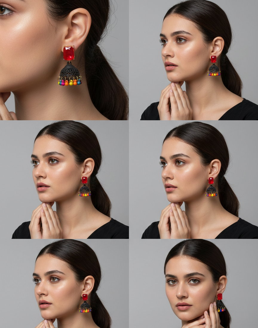 Ruby Red & Multicolor Bead Jhumkas