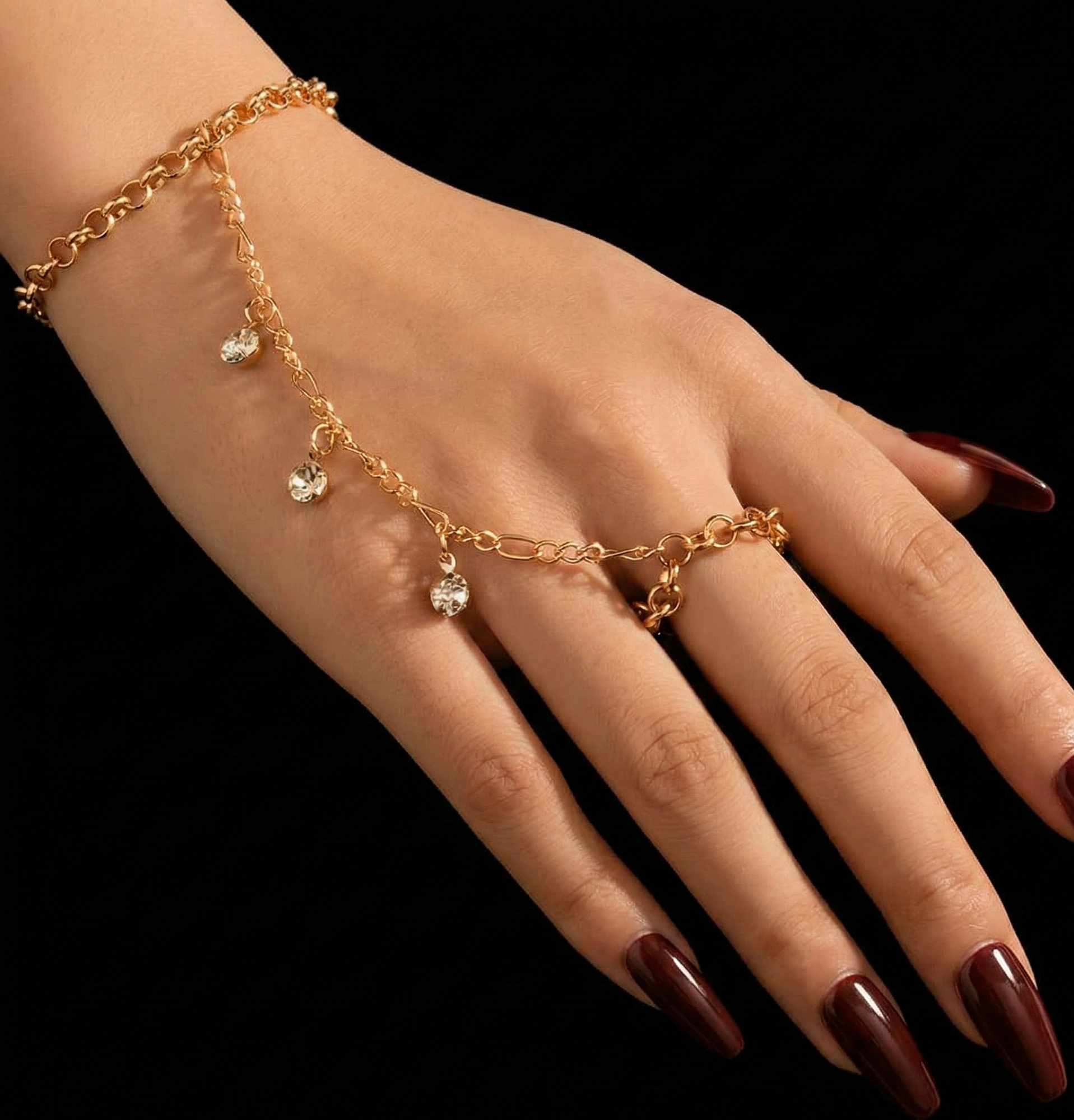 Elegant Gold Hand Chain Bracelet with Ring
