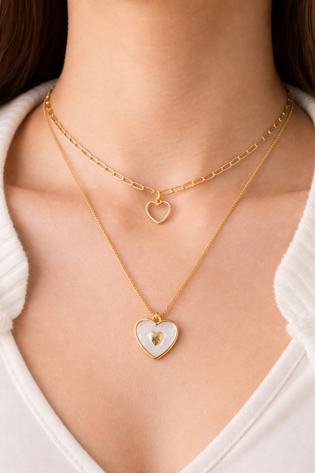 Double Layered Gold Heart Necklace