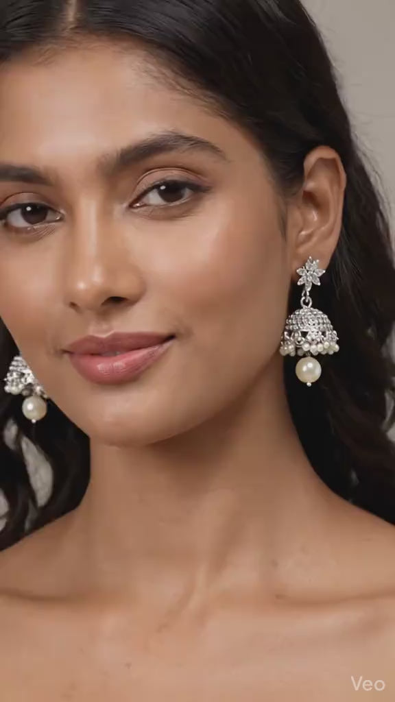 Silver Zircon Jhumka Earrings