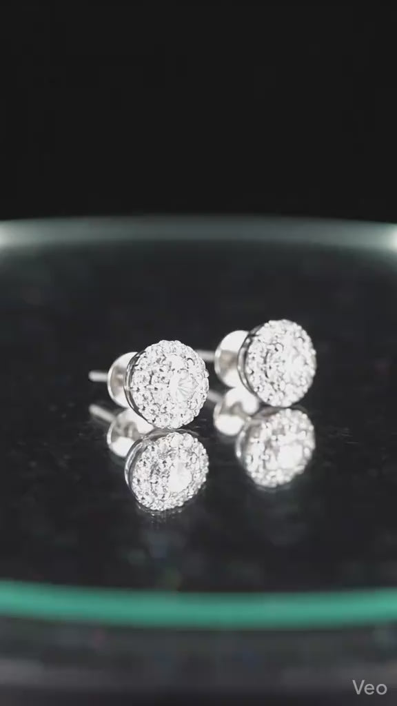 Luxury Round Diamond Pavé Stud Earrings (Silver Tone)